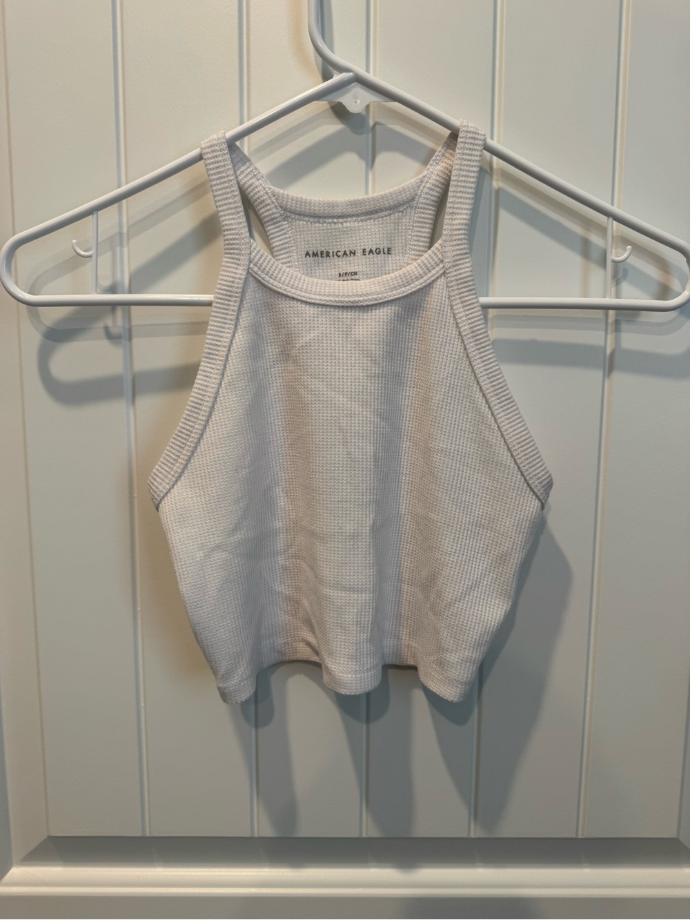 American Eagle Outfitters White Ribbed Halter Crop Tank